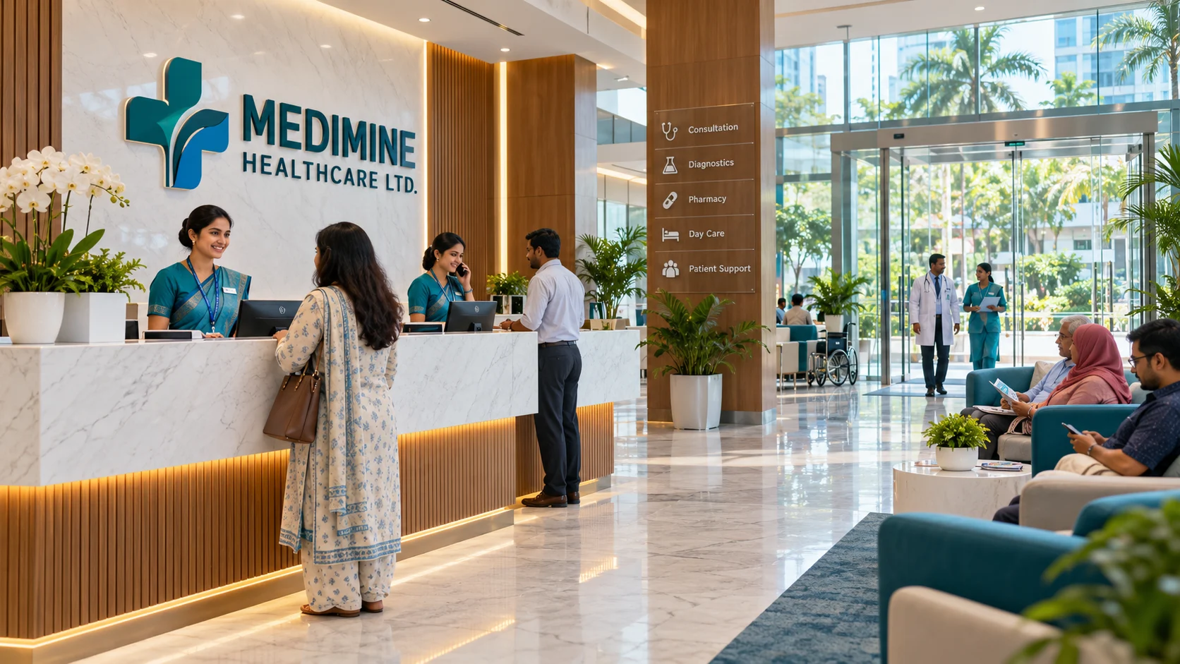 Professional hospital reception concept